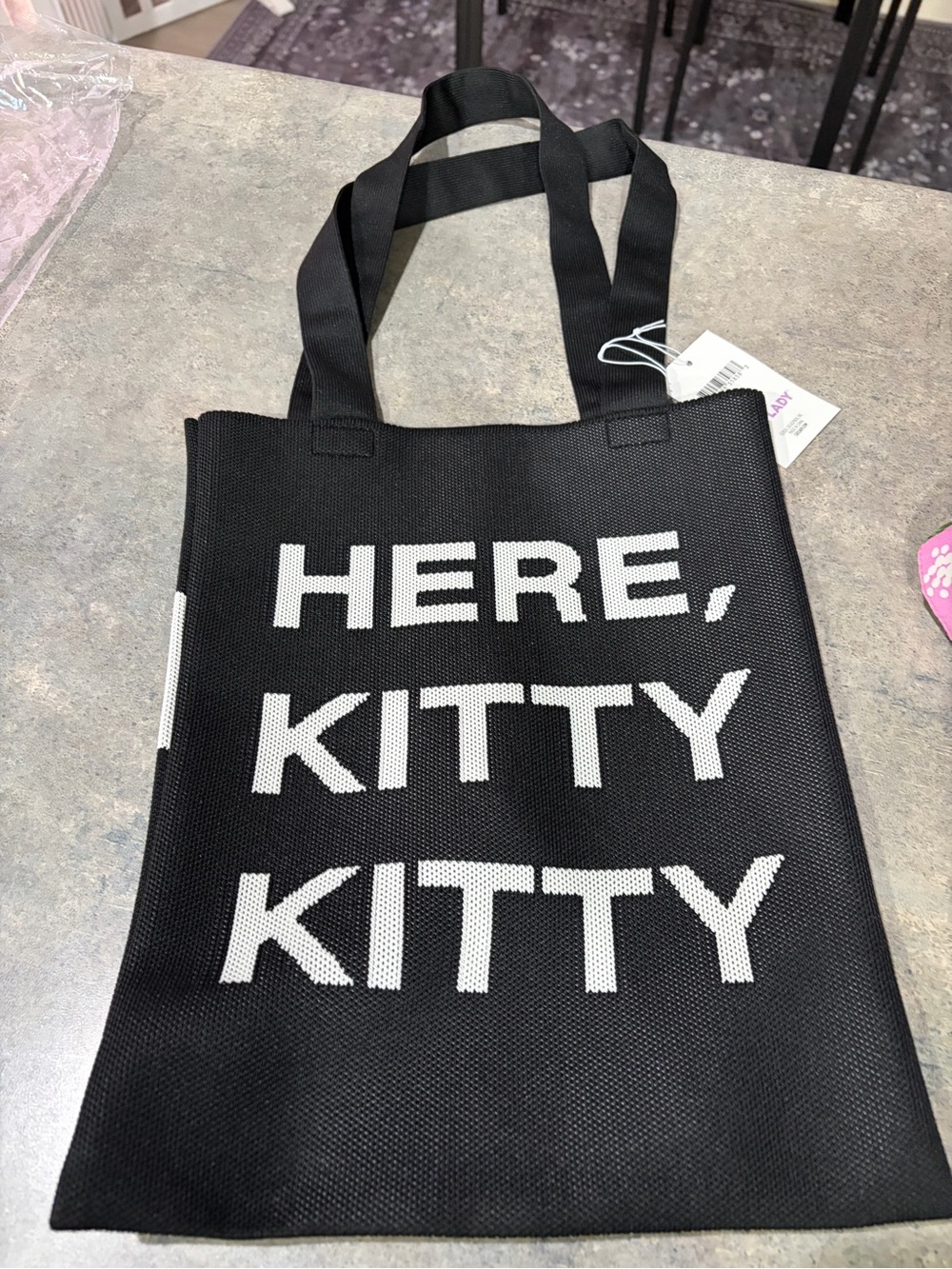 Black 'HERE, KITTY KITTY' Tote Bag Cat Lady